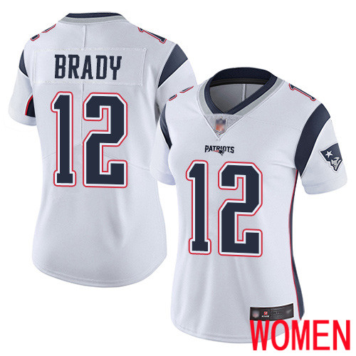 New England Patriots Football #12 Vapor Untouchable Limited White Women Tom Brady Road NFL Jersey